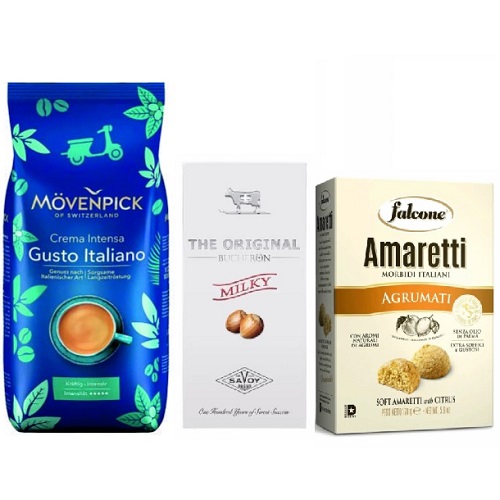 Кофе зерно, шоколад и печенье